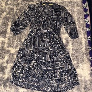 BeBop Faux wrap asymmetric Geometric printed dress